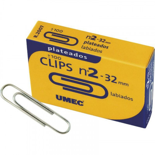 UMEC - Clips labiados Nº 2 Caja 100 Ud 32 mm Niquelado (Ref.U200304)