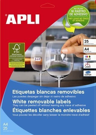 APLI - ETIQUETAS ADH.IMPR. A4 BLANCA C.RECTOS REMOVIBLE CAJA 100h 97x42,4 mm 1.200 uds.(0) (Ref.3057)