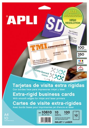 APLI - TARJETA DE VISITA MICROPERFORADA 250 GR EXTRA RIGIDA 89X51 MM IMPRESORA INK-JET Y LASER CAJA CON 100 (Ref.10610)