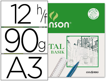 CANSON - Papel Vegetal 12 Hojas A3 90/95 Gr (Ref.200400787)