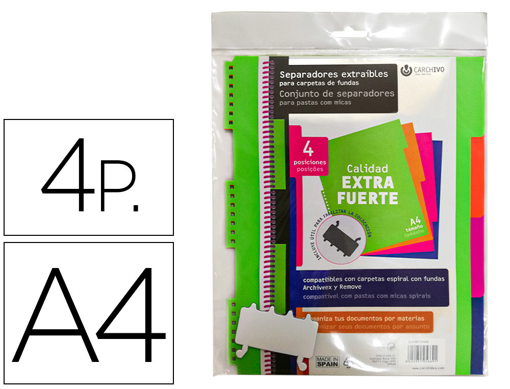 CARCHIVO - Separador polipropileno extra rigido din A4 500 mc multitaladro extraible para carpeta de (Ref. 49153499)