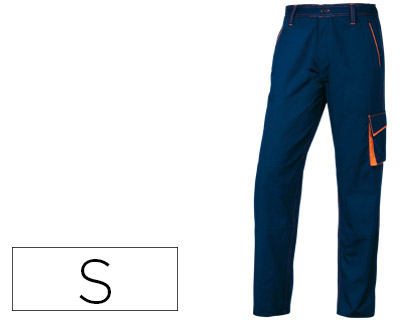 DELTAPLUS - PANTALON DE TRABAJO CINTURA AJUSTABLE 5 BOLSILLOS COLOR AZUL NARANJA TALLA S (Ref.M6PANBM-PT)