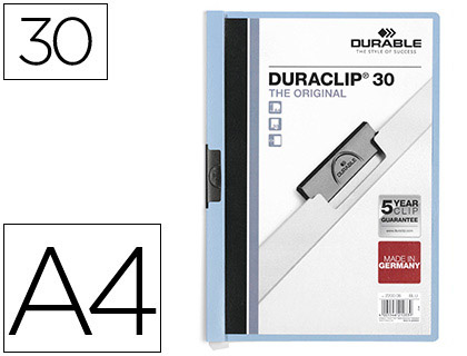 DURABLE - Dossiers clip Duraclip Capacidad 30 hojas A4 Azul claro PVC (Ref.2200-06)