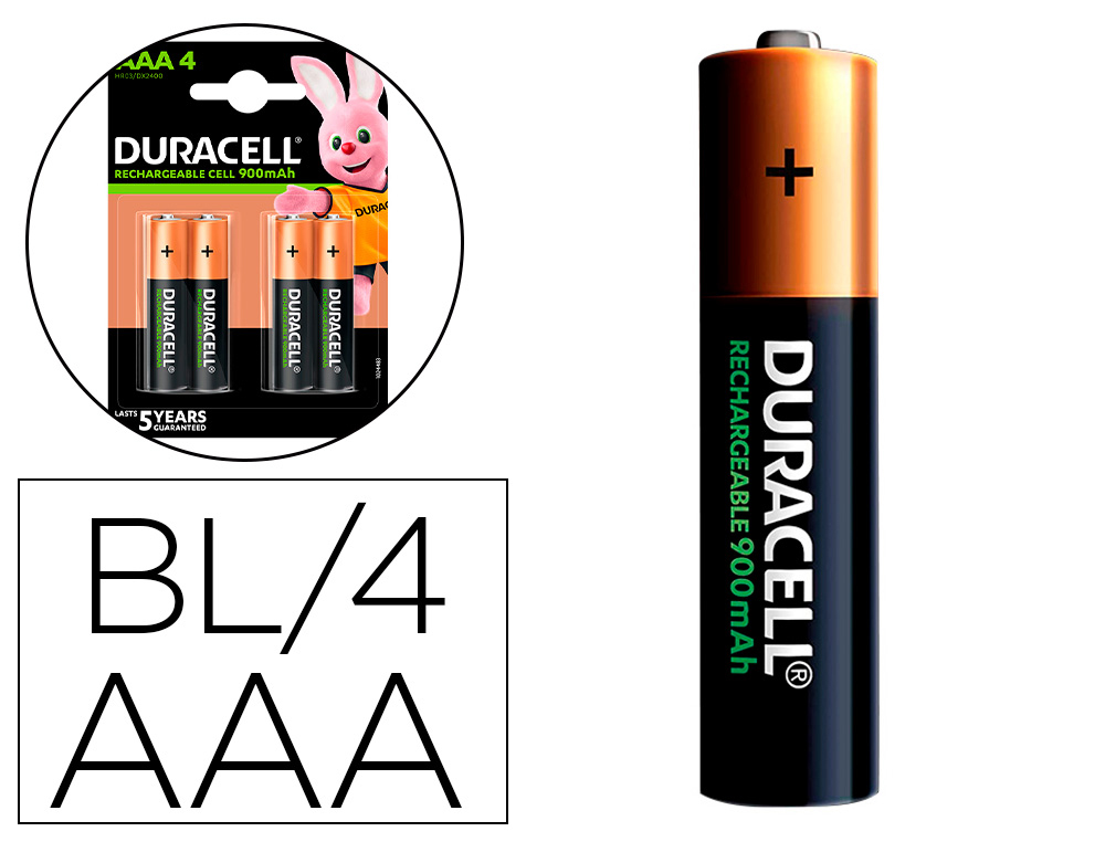 DURACELL - PILA RECARGABLE STAYCHARGED AAA 800 MAH BLISTER DE 4 UNIDADES (Ref.81241741)