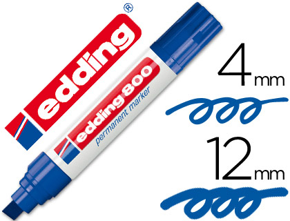EDDING - Marcador permanente 800 Trazo 4-12mm Punta biselada Azul Secado rapido (Ref.800-03)