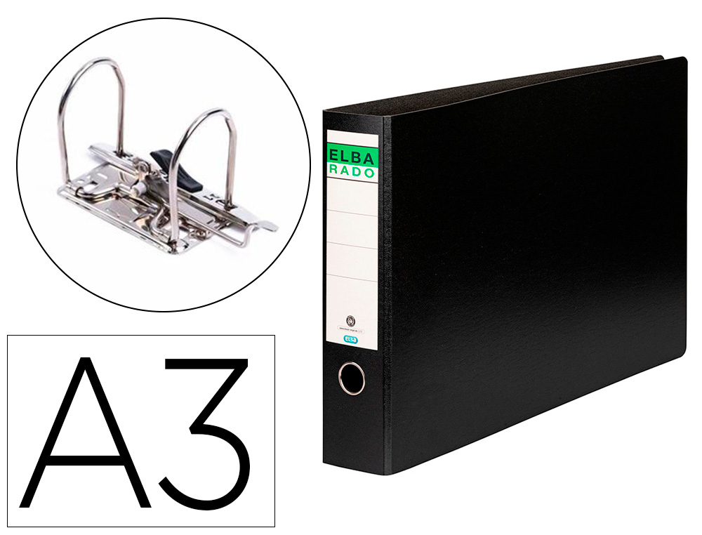 ELBA - Archivador de Palanca A3 apaisado Lomo 80mm Negro (Ref.100202079)