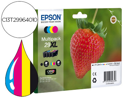 EPSON - Cartuchos Inyección Tinta ORIGINALES 29XL Pack 4 COLORES (Ref.C13T29964012)