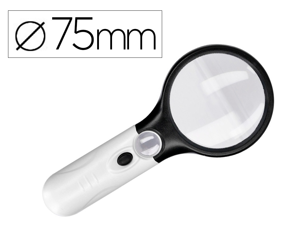 Q-CONNECT - Lupa electrica kf18752 aro abs 75 mm 3 aumentos 3 bombillas led (Ref. KF18752)