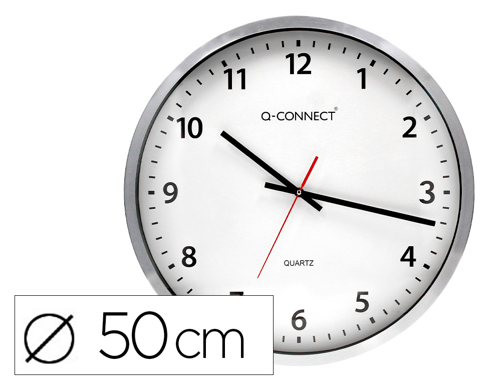 Q-CONNECT - Reloj de pared plastico oficina redondo 50 cmmarco cromado (Ref. KF11216)