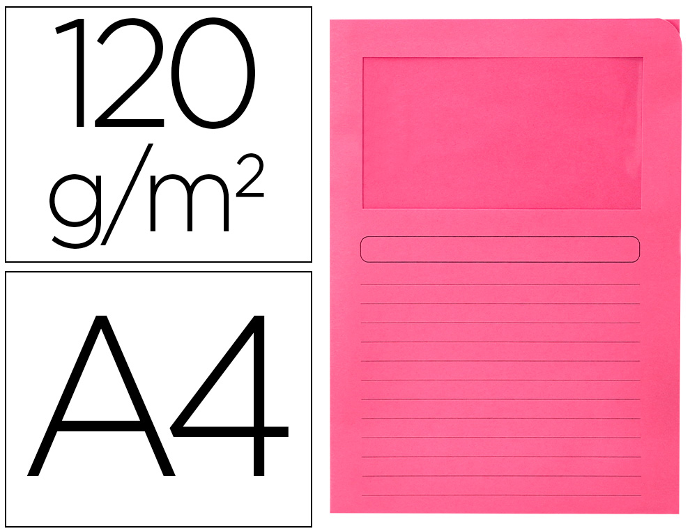 Q-CONNECT - SUBCARPETA CARTULINA DIN A4 ROSA CON VENTANA TRANSPARENTE 120 GR (Ref.KF15245)