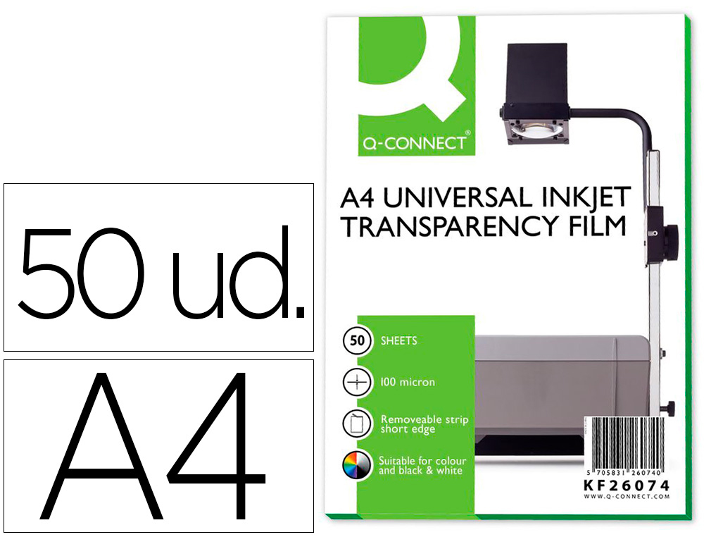 Q-CONNECT - TRANSPARENCIA DIN A4 DE ALTA CALIDAD PARA INK-KET CAJA DE 50 (Ref.KF26074)