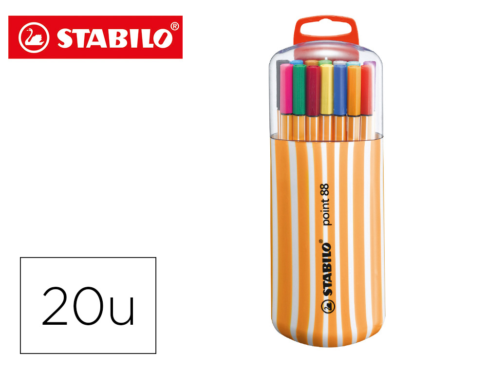 STABILO - Rotulador Punta de Fibra Point 88 Colores surtidos Trazo 0,4 mm Estuche 20 Ud 8820/02 (Ref.8820-02)