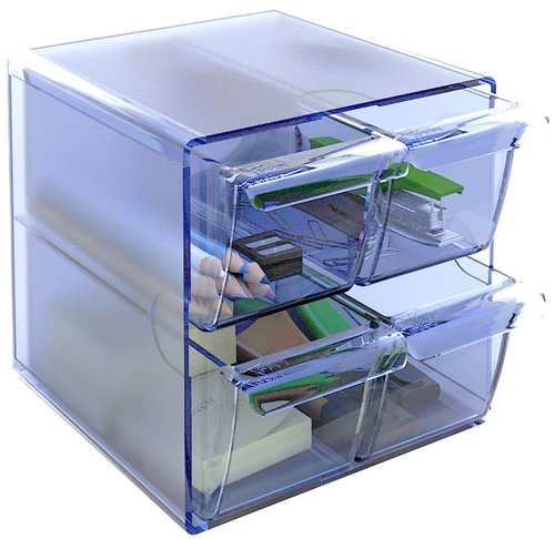 ARCHIVO 2000 - Cubo organizador 4 cajones pequeños Azul Transparente (Ref.6704 AZTP)