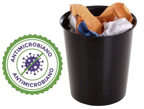 ARCHIVO 2000 - Papelera plastico antimicrobiana sanitized plastico negro 16 litros 290x310 mm (Ref. 2001AM NE)