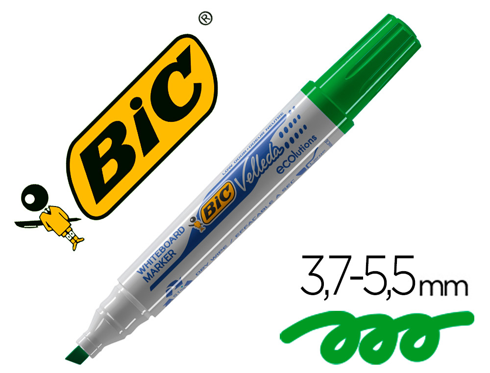 BIC - Marcador pizarra blanca Punta biselada Tinta base alcohol Verde (Ref.904949)