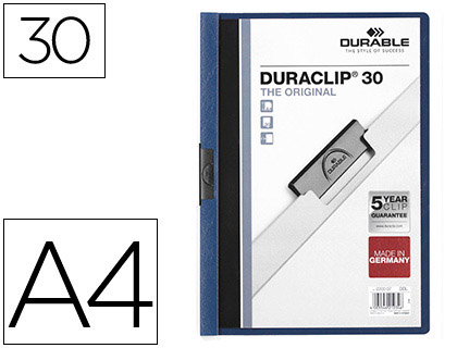 DURABLE - Dossiers clip Duraclip Capacidad 30 hojas A4 Azul Oscuro PVC (Ref.2200-07)