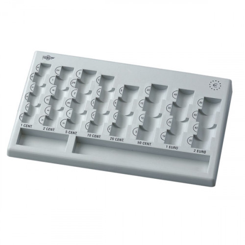 FAIBO - Bandeja clasificadora de Euros Clasificador monedas ocho departamentos 31x18,5x3 Gris (Ref.181-08)