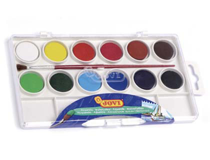 JOVI - Estuche Acuarelas Colores surtidos 12 ud Con pincel y paleta (Ref.800/12)