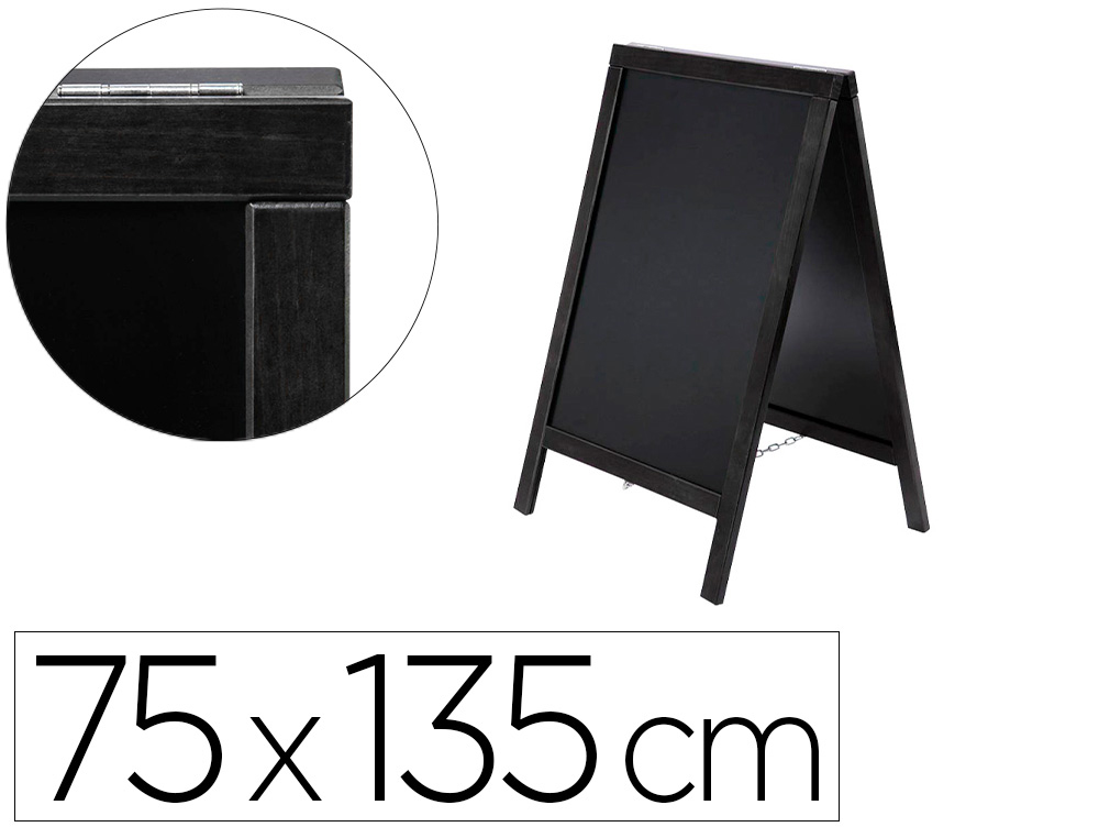LIDERPAPEL - PIZARRA NEGRA CABALLETE DOBLE CARA DE MADERA CON SUPERFICIE PARA ROTULADORES 75X135 CM (Ref.PZ08)