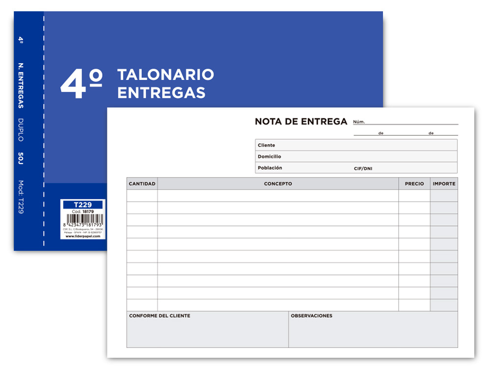 LIDERPAPEL - TALONARIO ENTREGAS CUARTO ORIGINAL Y COPIA APAISADO (Ref.T229)