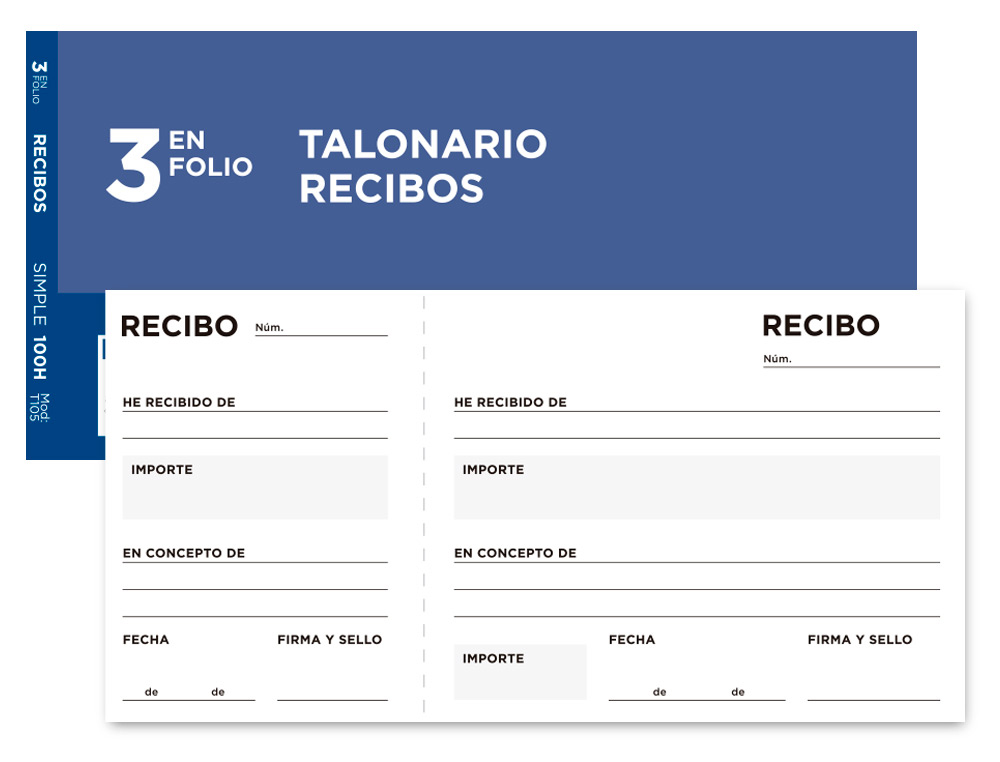 LIDERPAPEL - TALONARIO RECIBOS TRES EN FOLIO APAISADO (Ref.T105)