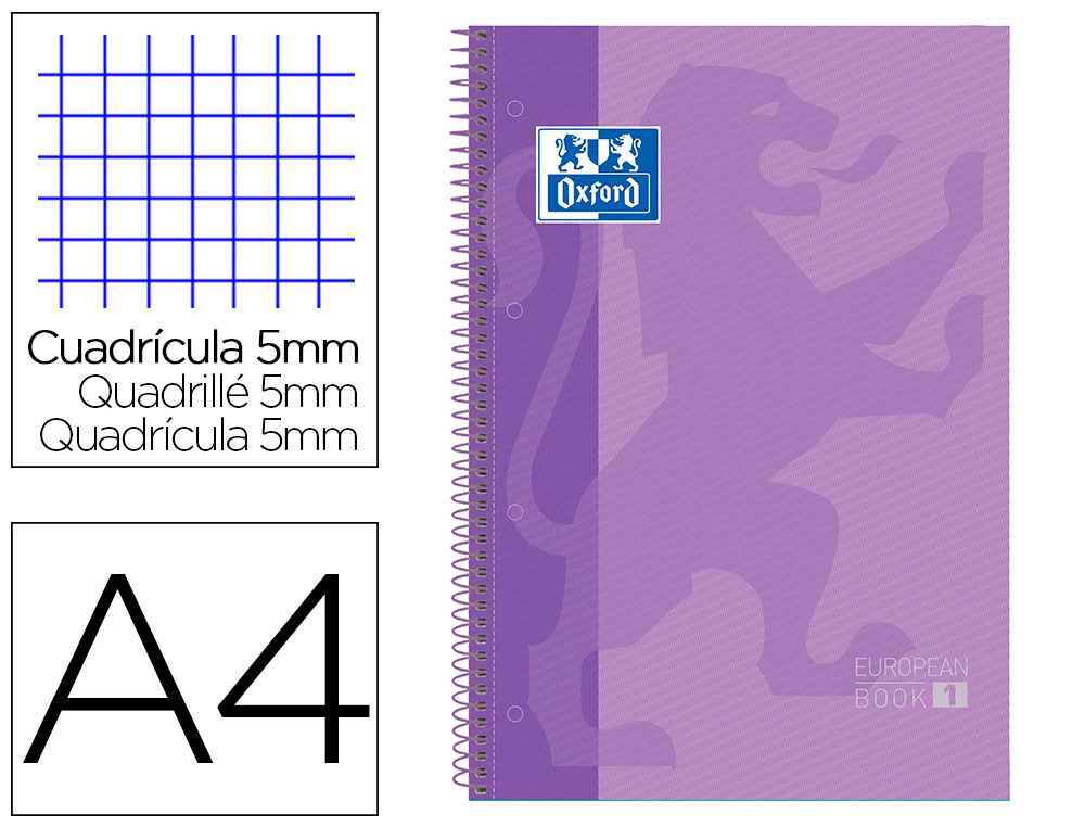 OXFORD - Cuaderno School 80h A4 Cuadricula 5x5 Lila (Ref.100430201)