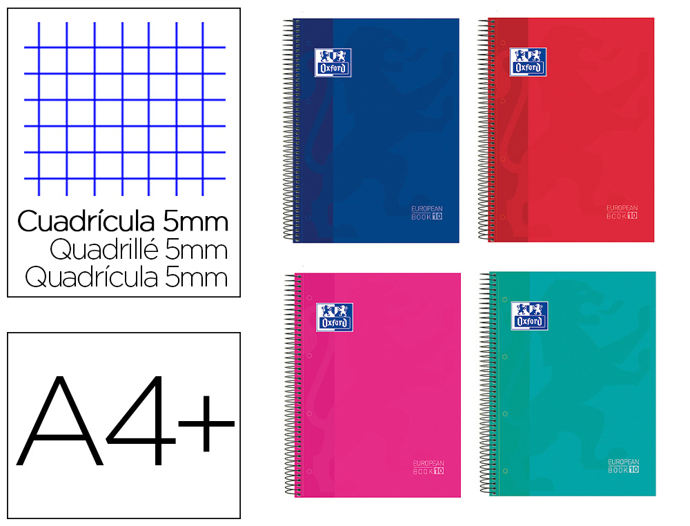 OXFORD - Cuaderno espiral surt europeanbook 10 school classic tapa extradura din a4+ 150 hojas cuadro 5 mm con (Ref. 400118931)