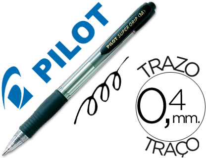 PILOT - Boligrafo retractil SUPER GRIP negro trazo 0,4 mm Retráctil NSGN (Ref.BPGP-10R-M-B / NSGN)