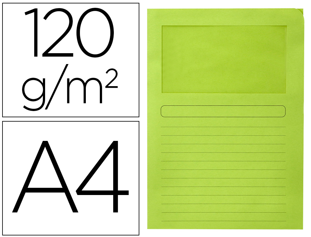 Q-CONNECT - SUBCARPETA CARTULINA DIN A4 VERDE CON VENTANA TRANSPARENTE 120 GR (Ref.KF15247)