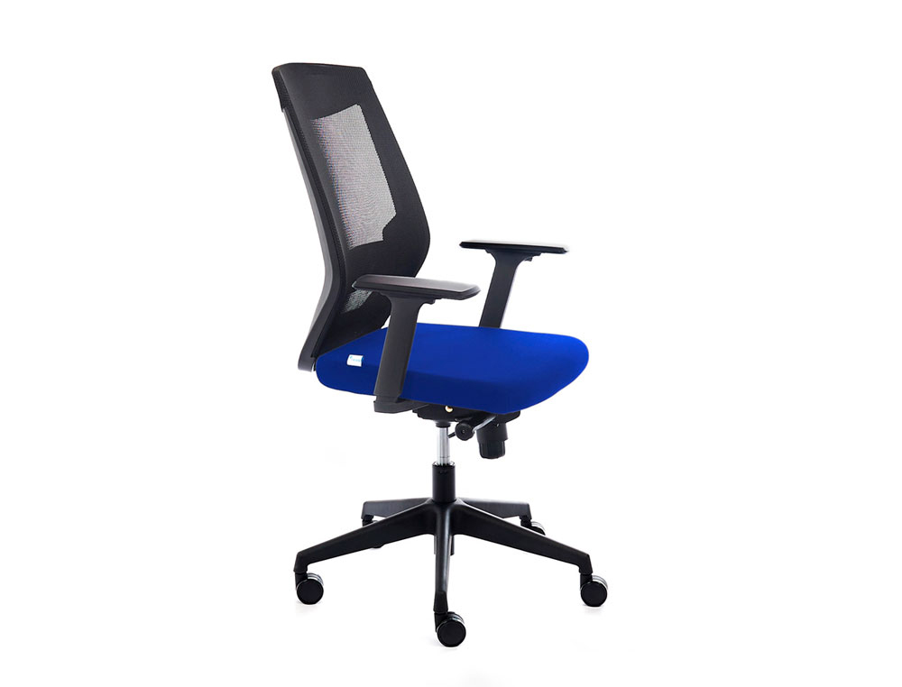 ROCADA - SILLA DE OFICINA CON BRAZOS TAPIZADA EN TELA IGNIFUGA AZUL Y RESPALDO EN POLIMERO NEGRO (Ref.RD-908-3)