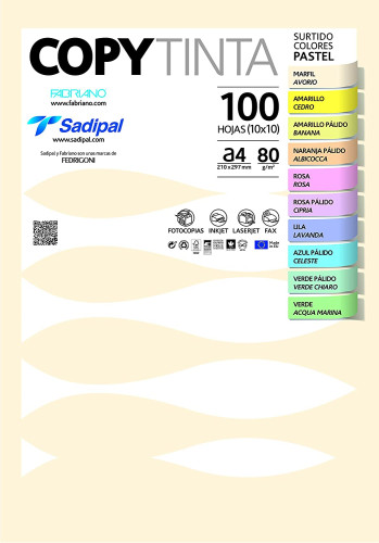 SADIPAL - PAPEL de COLOR A4 COPY TINTA 80g 100h SURTIDO PASTEL (Ref.11302)