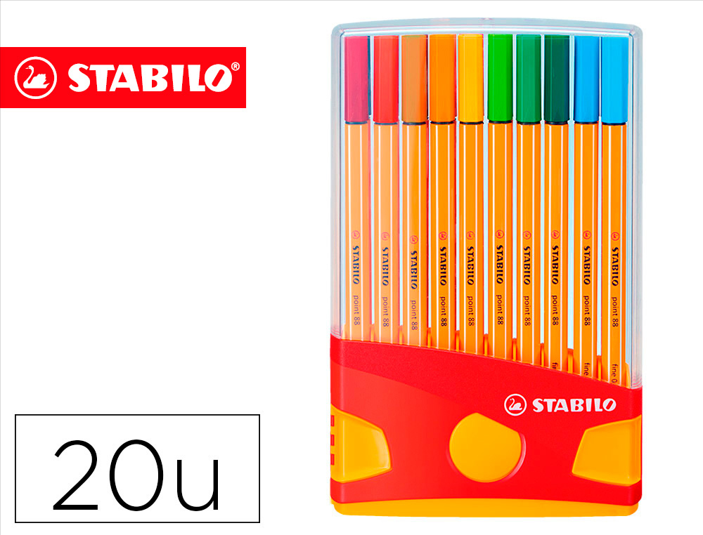 STABILO - Rotuladores punta de Fibra Colores surtidos Trazo 0,4 mm Estuche 20 Ud 8820/03 (Ref.8820-03)