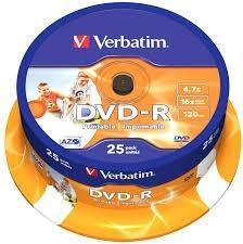 VERBATIM - Dvd-R 25 ud Imprimible (CANON L.P.I. 5,25€ Incluido) (Ref.43538)
