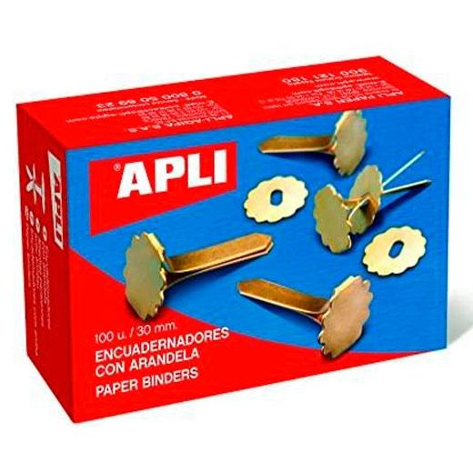 APLI - ENCUADERNADOR latonado Nº6 (30 mm) con ARANDELA CAJA de 100 (Ref.12286)