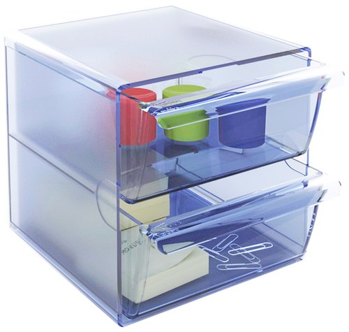 ARCHIVO 2000 - Cubo organizador Cubo 2 cajones grandes Azul transparente 190x155x155mm (Ref.6702AZTP)