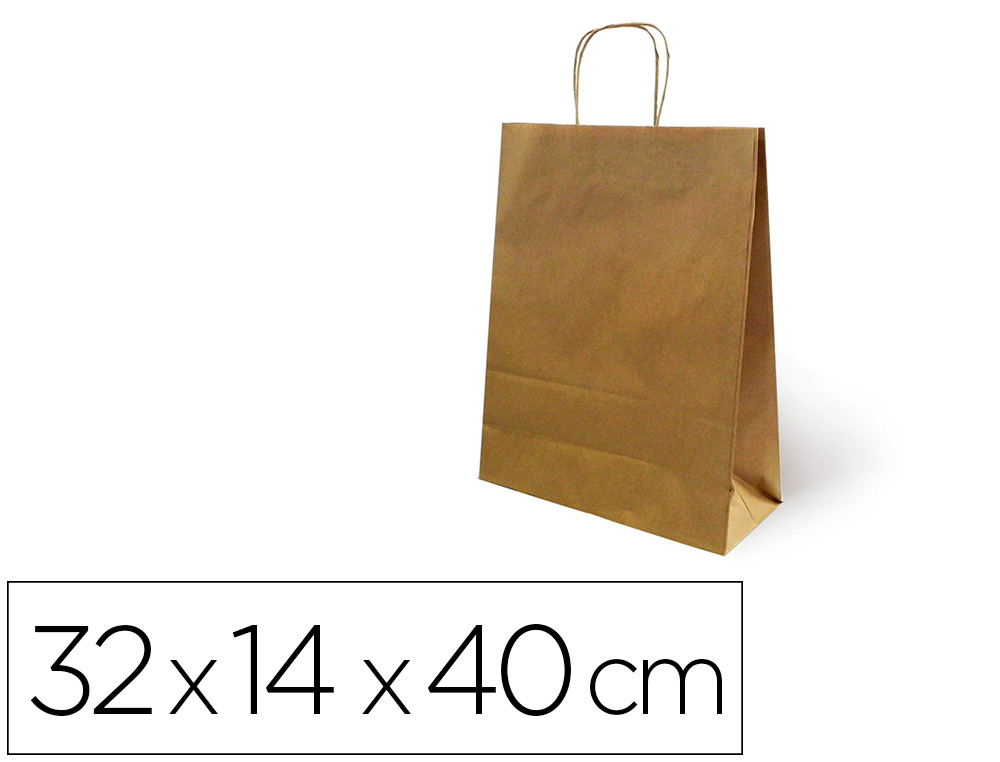 Bolsa de papel basika kraft reciclado asa retorcida liso natural tamaño \"l\" 320x140x400 mm (Ref. 02103015)