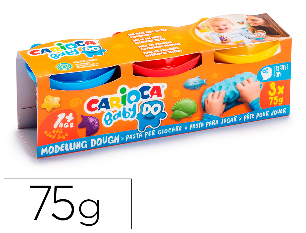 CARIOCA - Pasta de modelar baby dough bote 75 g set de 3 colores surtidos (Ref. 43179)