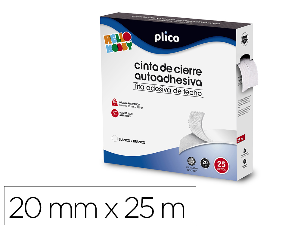 CINTA DE CIERRE ADHESIVA PLICO VELCRO BLANCO 20MM X 25M (Ref.13318)