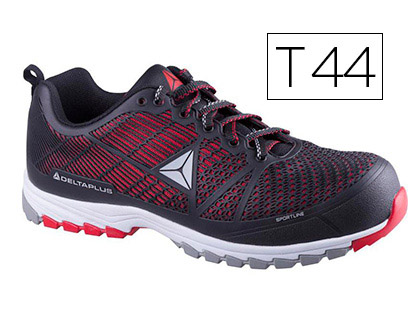DELTAPLUS - ZAPATOS DE SEGURIDAD DE POLIURETANO Y MALLA AIREADA S1P NEGRO Y ROJO TALLA 44 (Ref.DSPORSPNR44)