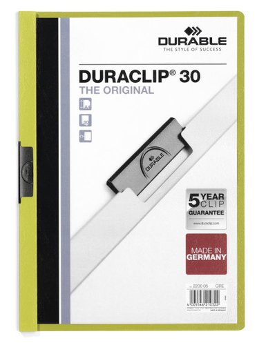 DURABLE - CARPETA DOSSIER PINZA LATERAL VERDE CAPACIDAD 30 HOJAS (Ref.2200/05)