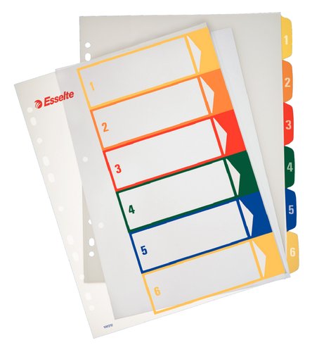 ESSELTE - Separadores 6 posiciones A4 Índice imprimible (Ref.100212)