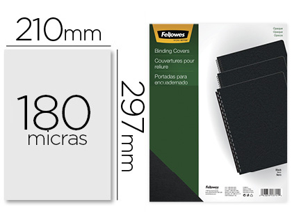 FELLOWES - Pack DE 100 PORTADAS PVC OPACO NEGRO A4 180 MICRAS (Ref.5100301)