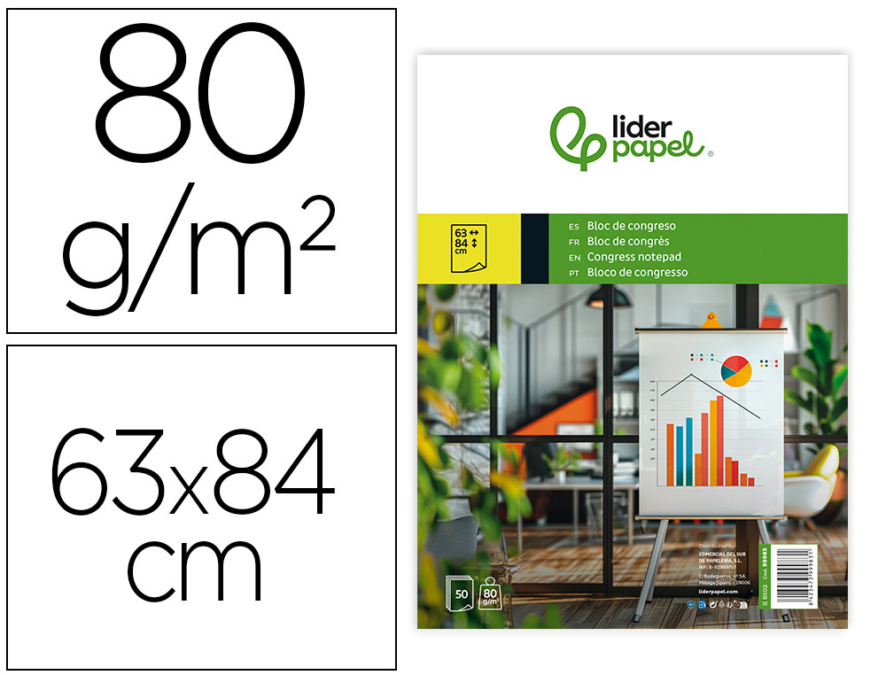 LIDERPAPEL - BLOC CONGRESO LISO 63X84CM 50 HOJAS 80G/M2 (Ref.BS02)