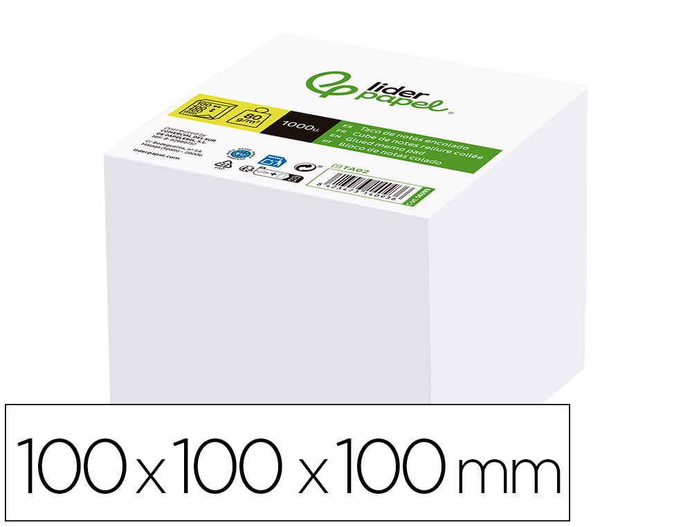LIDERPAPEL - TACO ENCOLADO 100 X 100 X 100MM BLANCO (Ref.TA02)