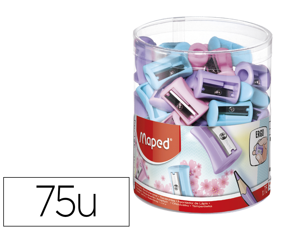 MAPED - Sacapuntas/Afilalapices plástico 1 agujero - Colores pastel - Bote 75unid (Ref. 063011)