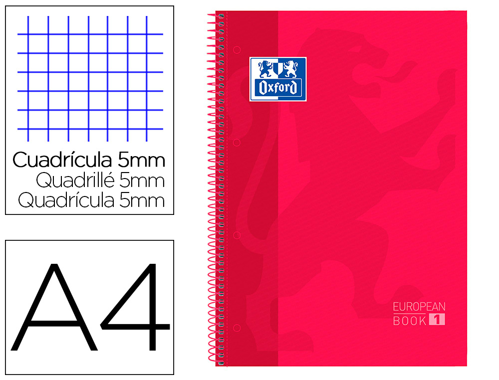 OXFORD - Cuaderno School 80h A4 Cuadricula 5x5 Rojo (Ref.100430198)