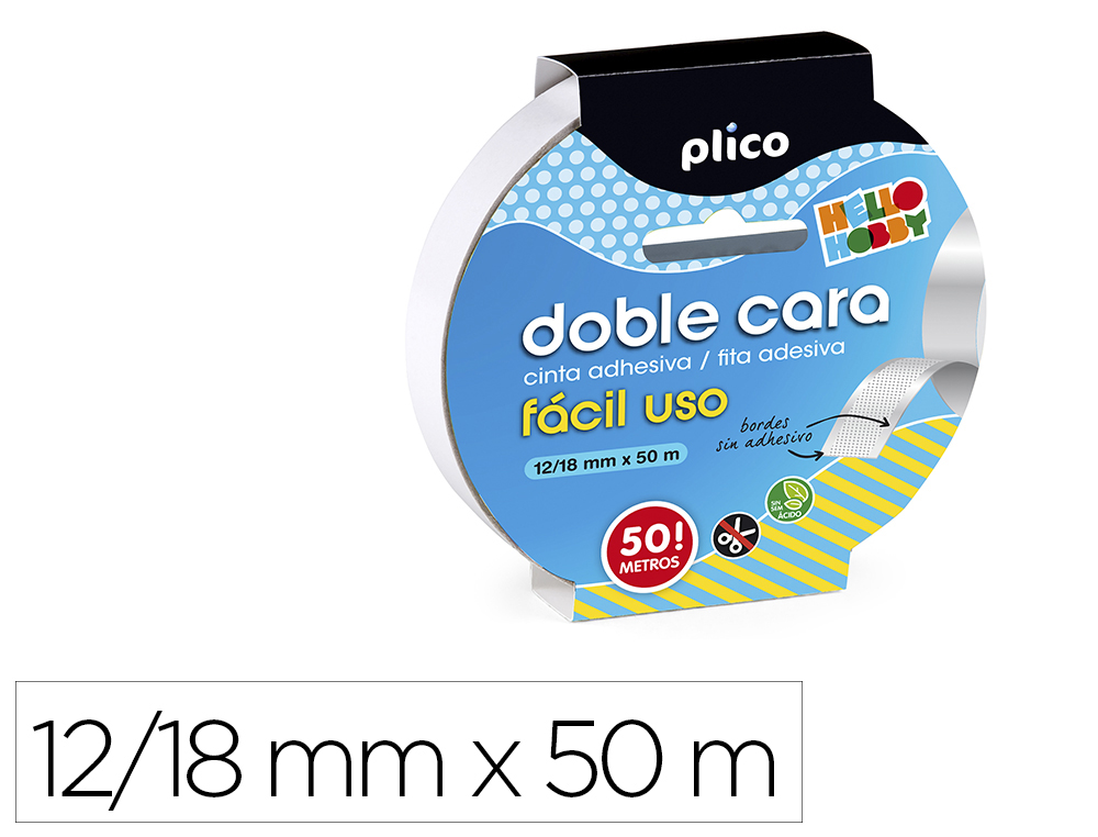 PLICO - CINTA ADHESIVA DOBLE CARA FACIL USO 12/18 MM X 50 M (Ref.13309)