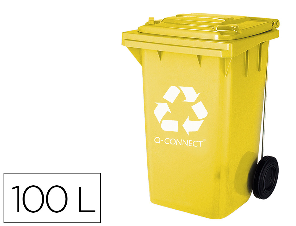 Q-CONNECT - PAPELERA CONTENEDOR PLASTICO CON TAPADERA 100L COLOR AMARILLO 750X470X370 MM CON RUEDAS (Ref.KF16543)