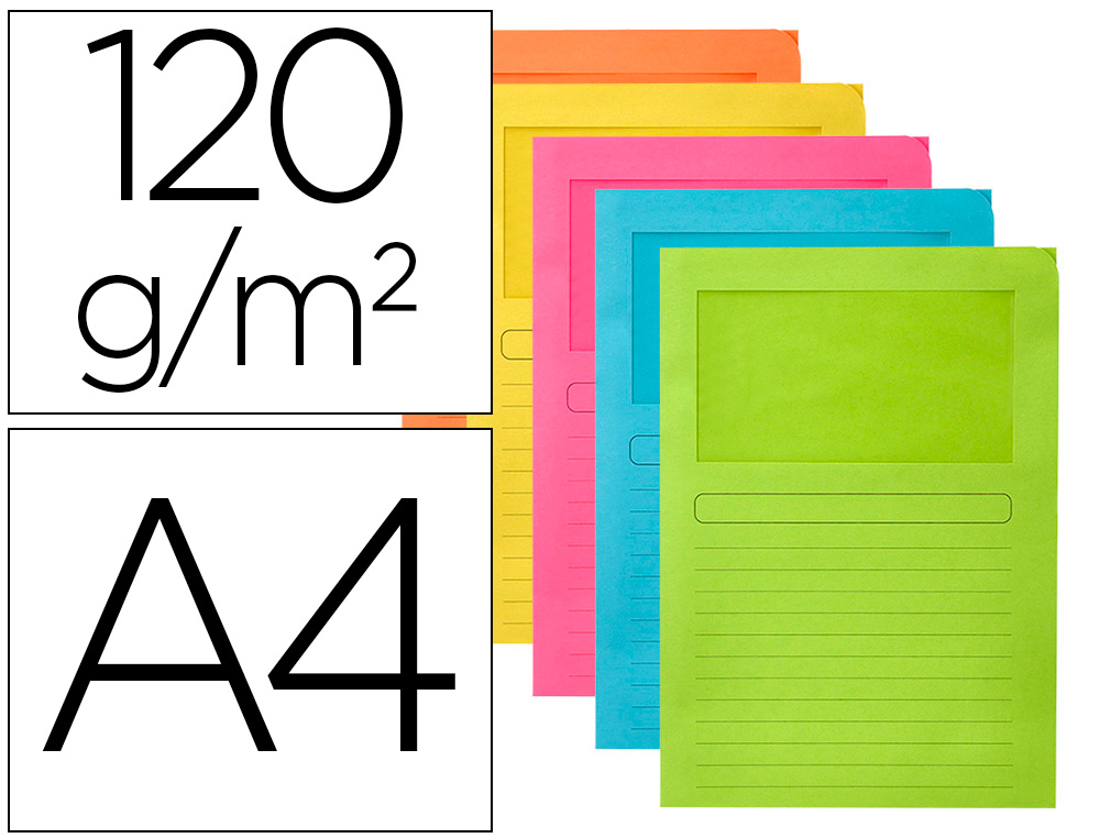 Q-CONNECT - SUBCARPETA CARTULINA DIN A4 COLORES SURTIDOS CON CON VENTANA TRANSPARENTE 120 GR PAQUETE DE 25 UNIDADES (Ref.KF15249)
