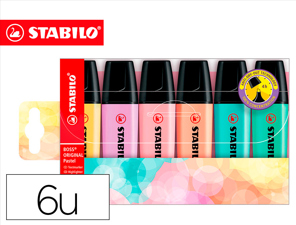 STABILO - Estuche 6 marcadores fluorescentes Boss pastel surtidos (Ref.70/6-2)